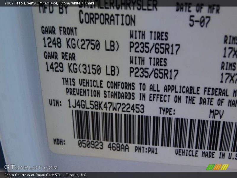 Stone White / Khaki 2007 Jeep Liberty Limited 4x4