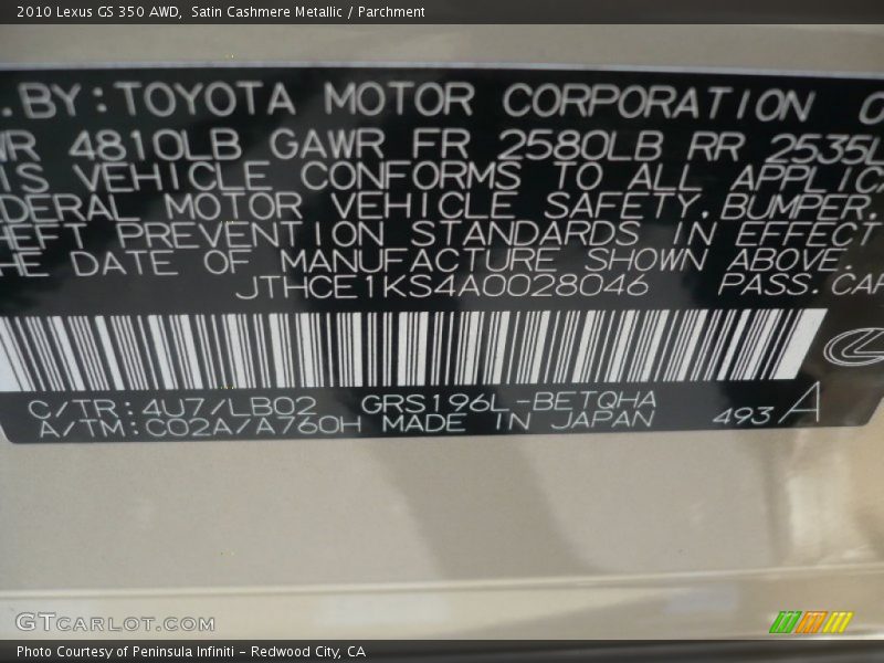 Satin Cashmere Metallic / Parchment 2010 Lexus GS 350 AWD