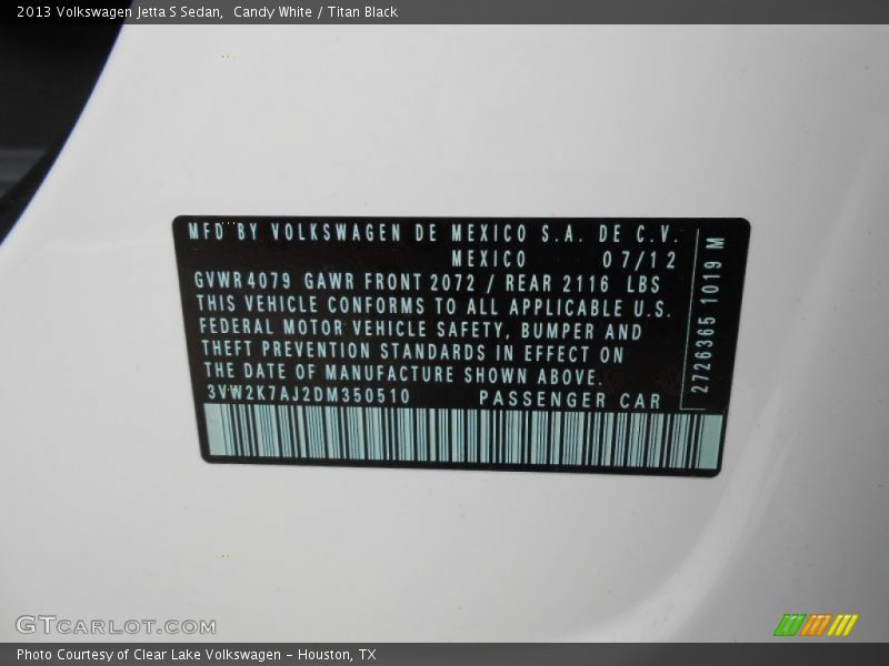 Candy White / Titan Black 2013 Volkswagen Jetta S Sedan