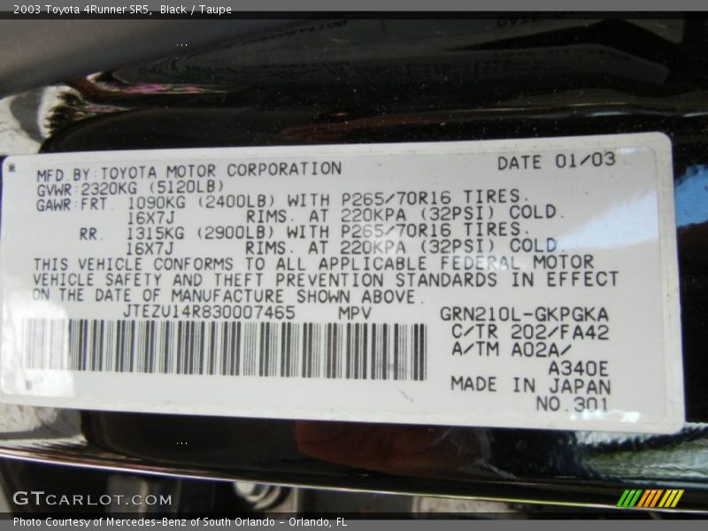 Black / Taupe 2003 Toyota 4Runner SR5