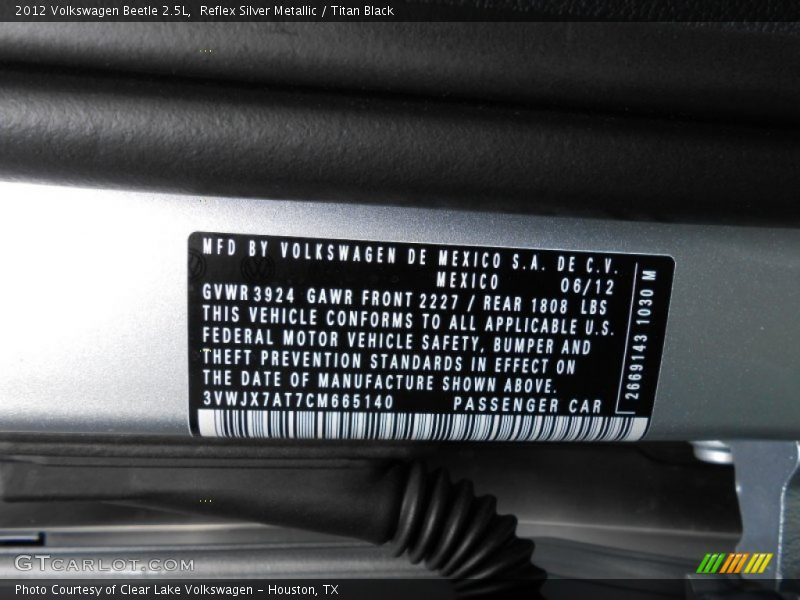 Reflex Silver Metallic / Titan Black 2012 Volkswagen Beetle 2.5L