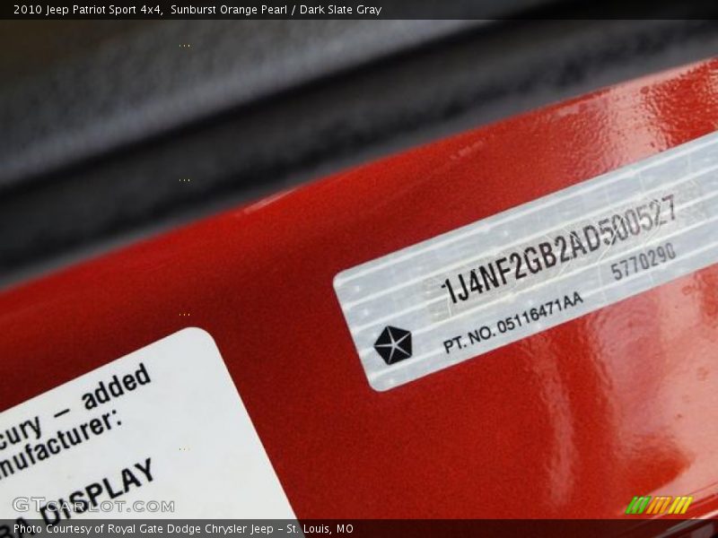 Sunburst Orange Pearl / Dark Slate Gray 2010 Jeep Patriot Sport 4x4