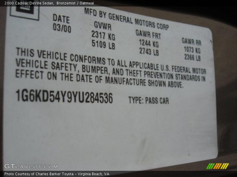 Bronzemist / Oatmeal 2000 Cadillac DeVille Sedan