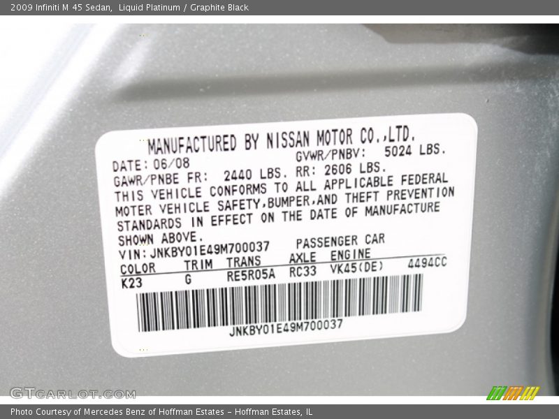 2009 M 45 Sedan Liquid Platinum Color Code K23
