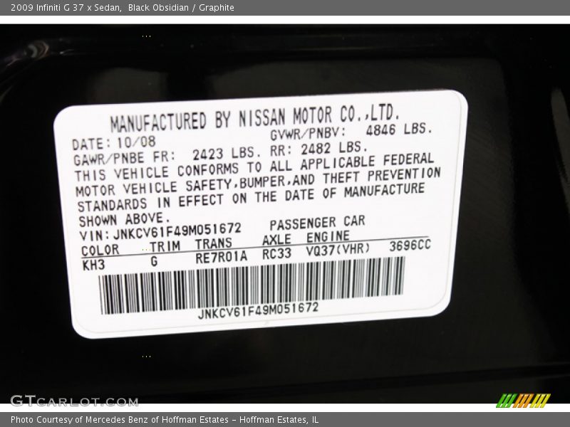 Black Obsidian / Graphite 2009 Infiniti G 37 x Sedan