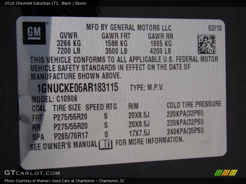 Black / Ebony 2010 Chevrolet Suburban LTZ