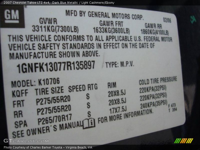 Dark Blue Metallic / Light Cashmere/Ebony 2007 Chevrolet Tahoe LTZ 4x4
