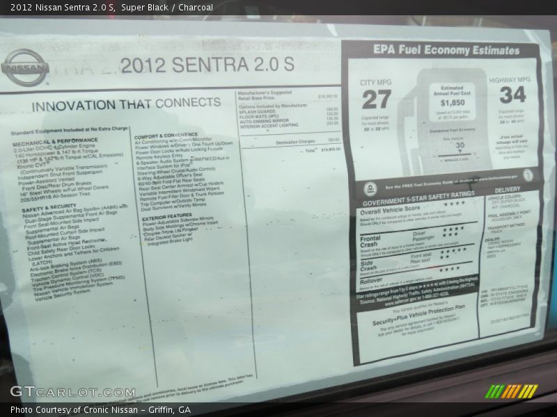 Super Black / Charcoal 2012 Nissan Sentra 2.0 S