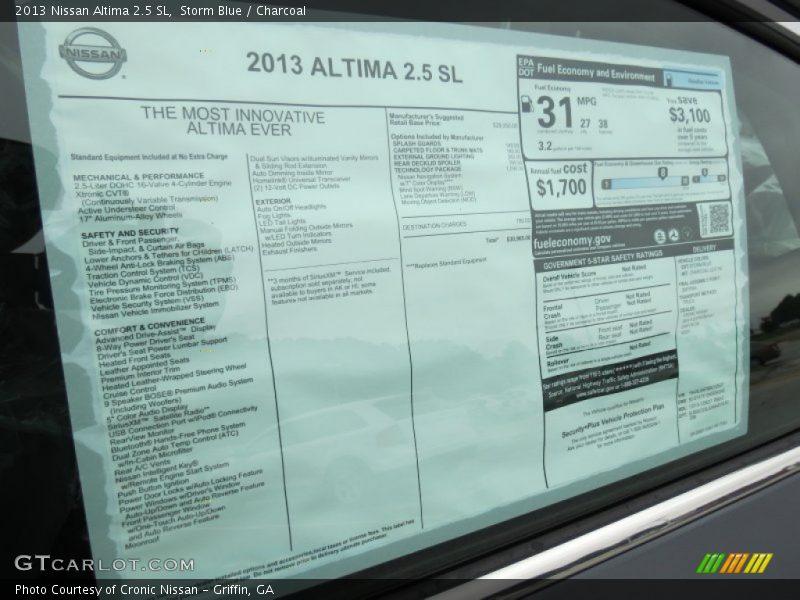  2013 Altima 2.5 SL Window Sticker