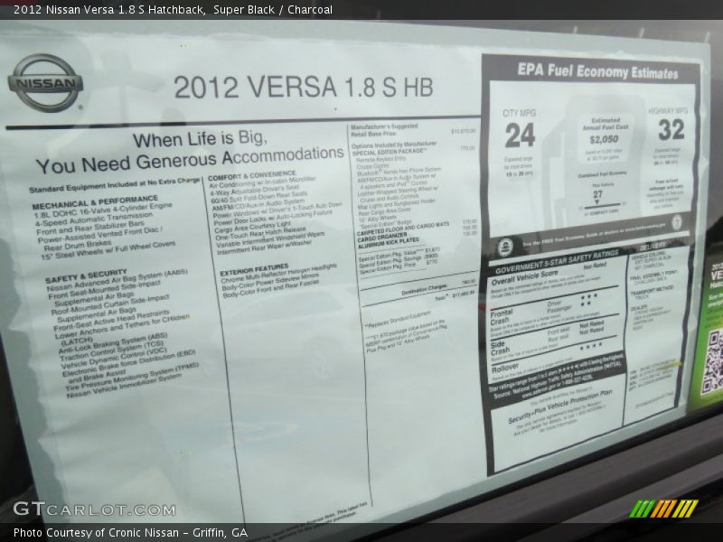  2012 Versa 1.8 S Hatchback Window Sticker