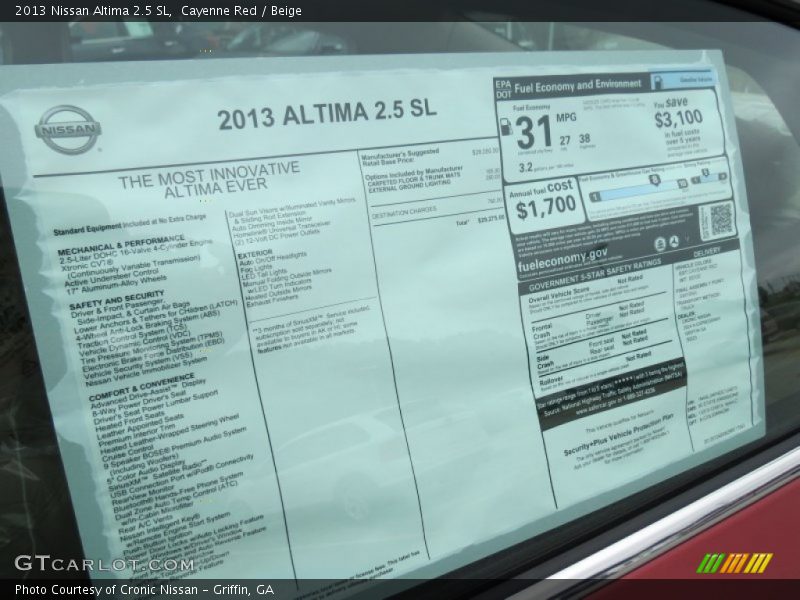  2013 Altima 2.5 SL Window Sticker