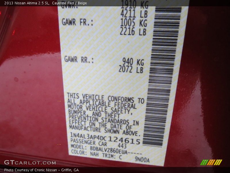 2013 Altima 2.5 SL Cayenne Red Color Code NAH