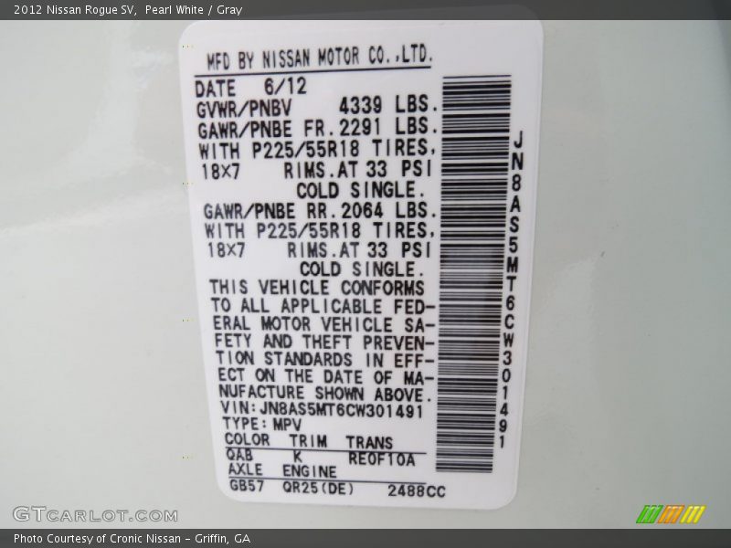 Pearl White / Gray 2012 Nissan Rogue SV