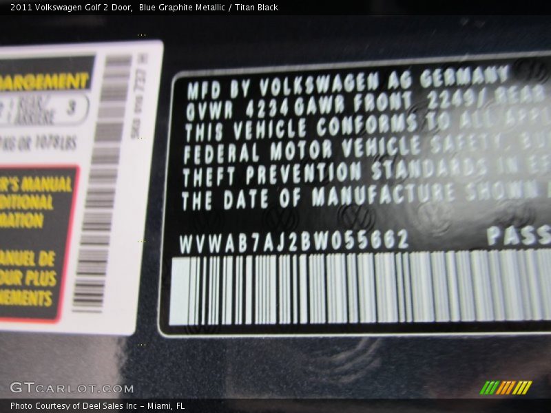 Blue Graphite Metallic / Titan Black 2011 Volkswagen Golf 2 Door