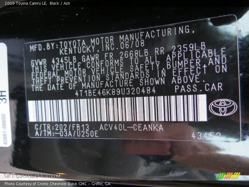 Black / Ash 2009 Toyota Camry LE