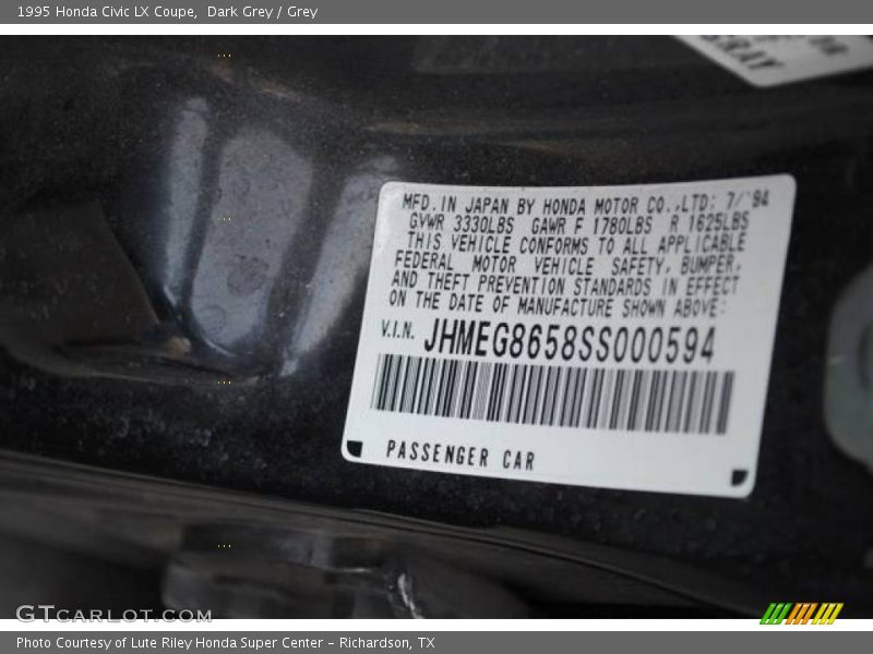 Dark Grey / Grey 1995 Honda Civic LX Coupe