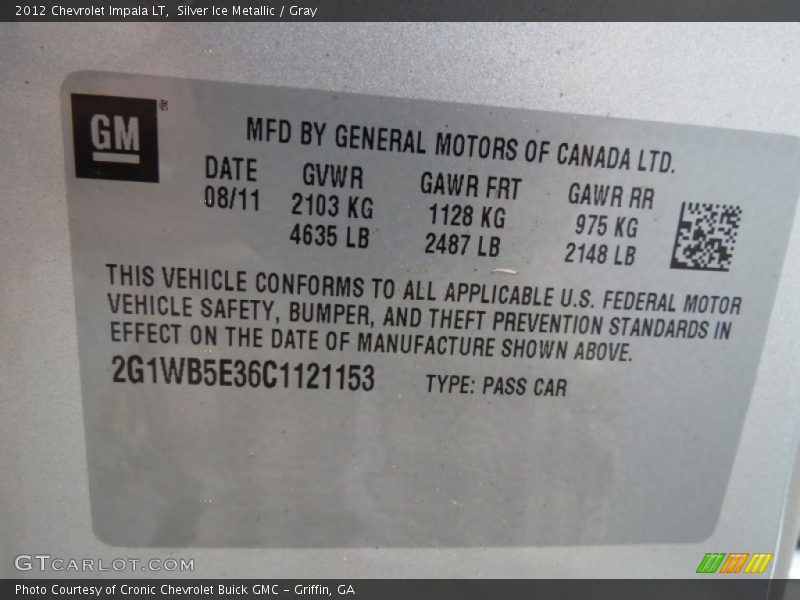 Silver Ice Metallic / Gray 2012 Chevrolet Impala LT