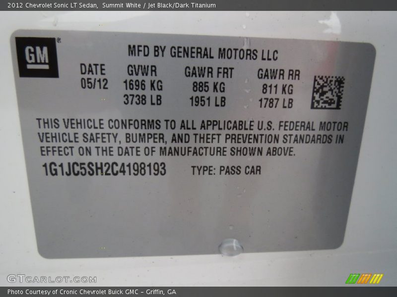 Summit White / Jet Black/Dark Titanium 2012 Chevrolet Sonic LT Sedan