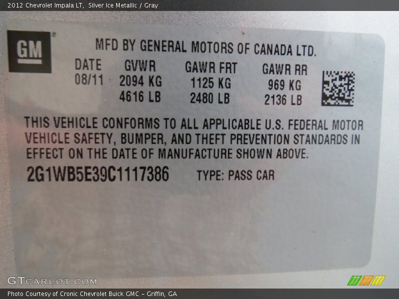 Silver Ice Metallic / Gray 2012 Chevrolet Impala LT