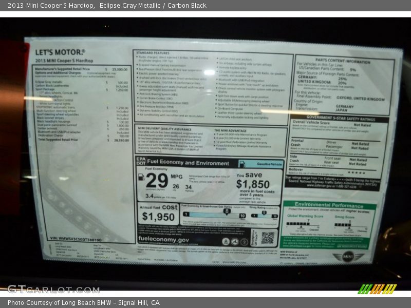 Eclipse Gray Metallic / Carbon Black 2013 Mini Cooper S Hardtop