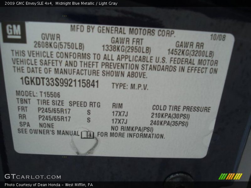 Midnight Blue Metallic / Light Gray 2009 GMC Envoy SLE 4x4