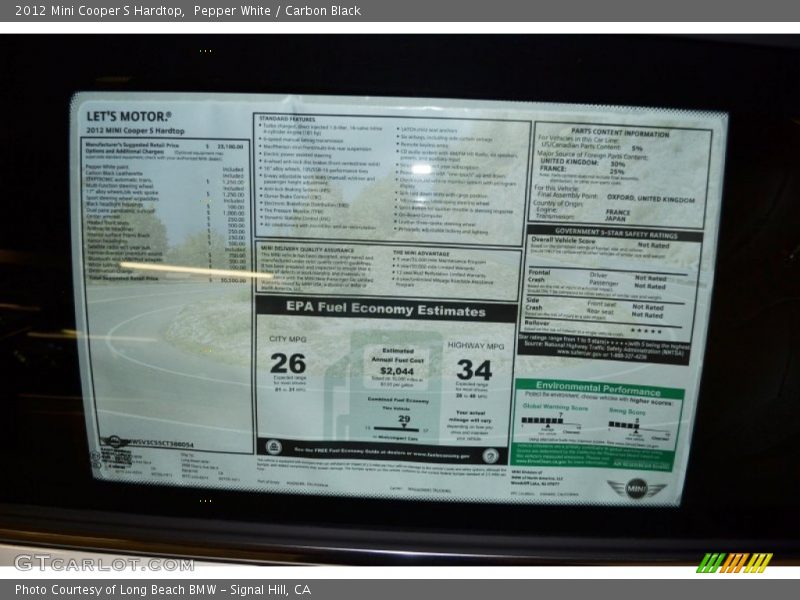 Pepper White / Carbon Black 2012 Mini Cooper S Hardtop