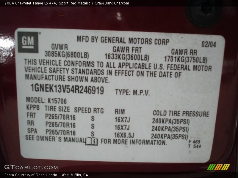 Sport Red Metallic / Gray/Dark Charcoal 2004 Chevrolet Tahoe LS 4x4