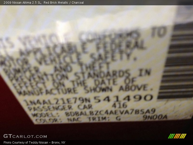 Red Brick Metallic / Charcoal 2009 Nissan Altima 2.5 SL