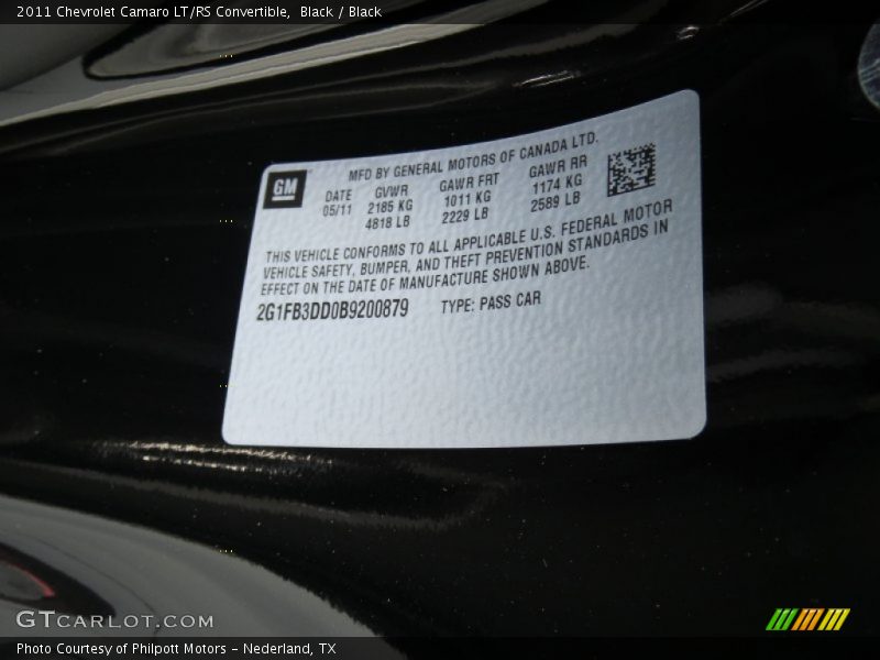 Black / Black 2011 Chevrolet Camaro LT/RS Convertible