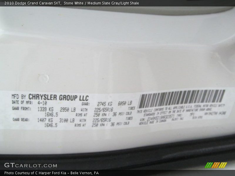 Stone White / Medium Slate Gray/Light Shale 2010 Dodge Grand Caravan SXT