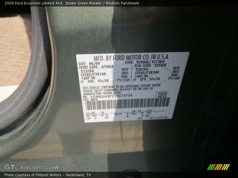 2000 Excursion Limited 4x4 Estate Green Metallic Color Code ST