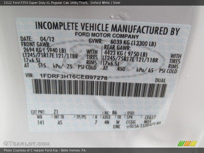 Oxford White / Steel 2012 Ford F350 Super Duty XL Regular Cab Utility Truck