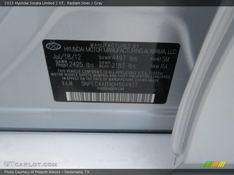 Radiant Silver / Gray 2013 Hyundai Sonata Limited 2.0T