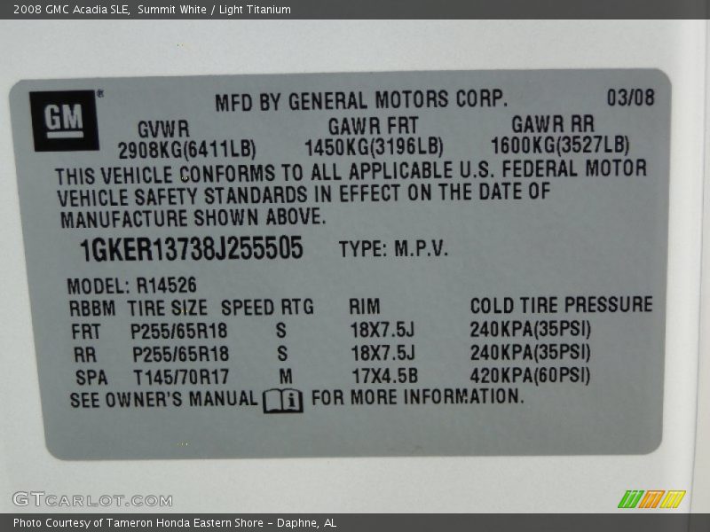 Summit White / Light Titanium 2008 GMC Acadia SLE