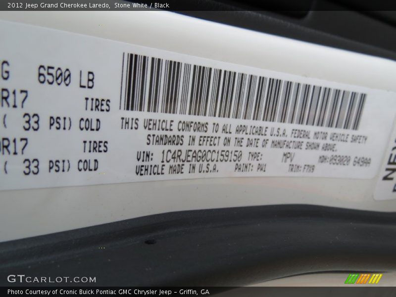 Stone White / Black 2012 Jeep Grand Cherokee Laredo