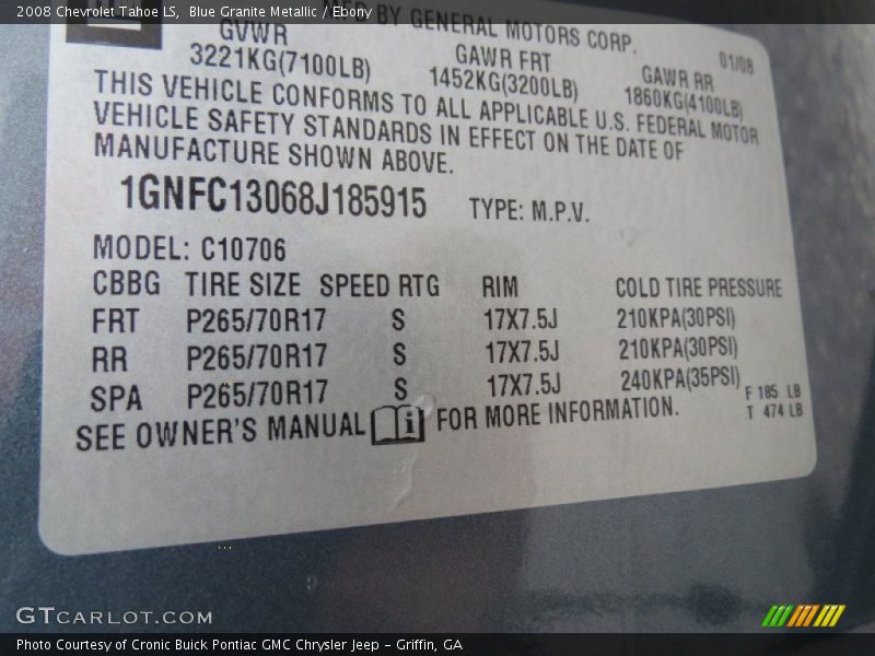 Blue Granite Metallic / Ebony 2008 Chevrolet Tahoe LS