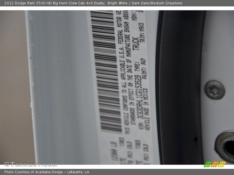 Bright White / Dark Slate/Medium Graystone 2012 Dodge Ram 3500 HD Big Horn Crew Cab 4x4 Dually