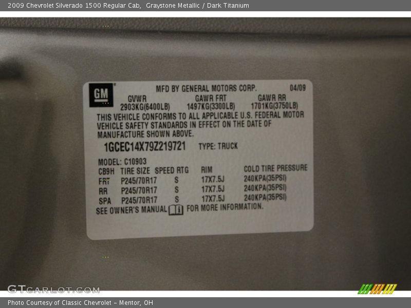 Graystone Metallic / Dark Titanium 2009 Chevrolet Silverado 1500 Regular Cab