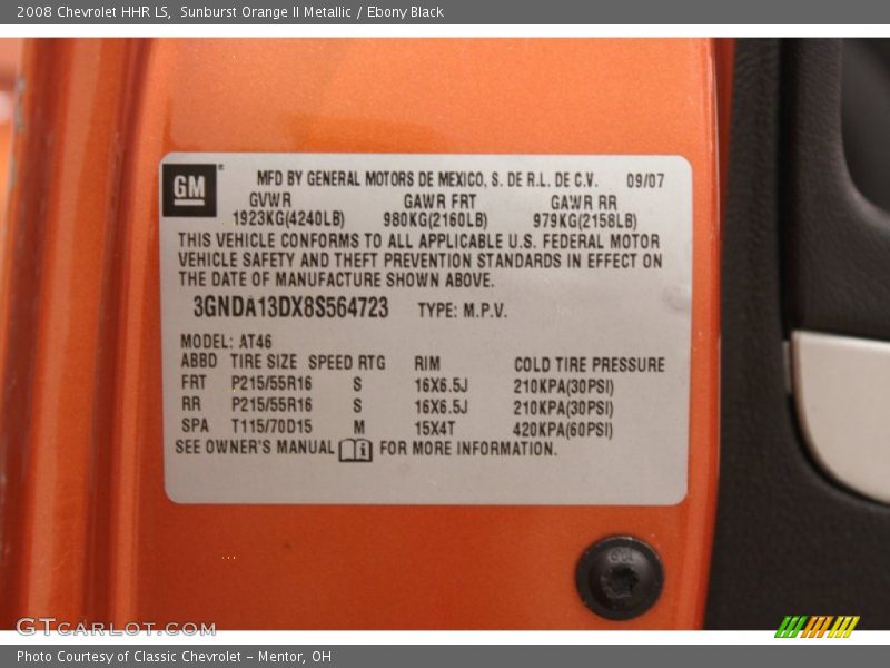 Info Tag of 2008 HHR LS