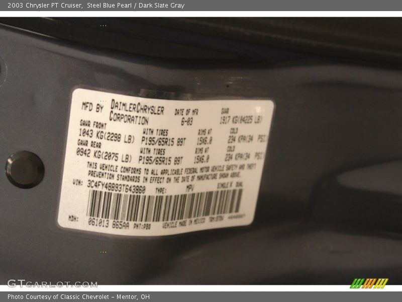 Steel Blue Pearl / Dark Slate Gray 2003 Chrysler PT Cruiser
