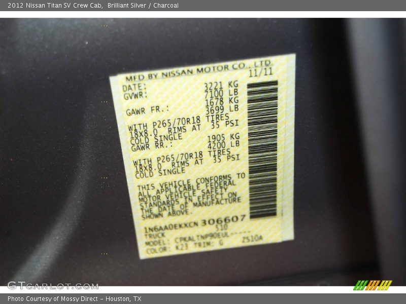 Brilliant Silver / Charcoal 2012 Nissan Titan SV Crew Cab