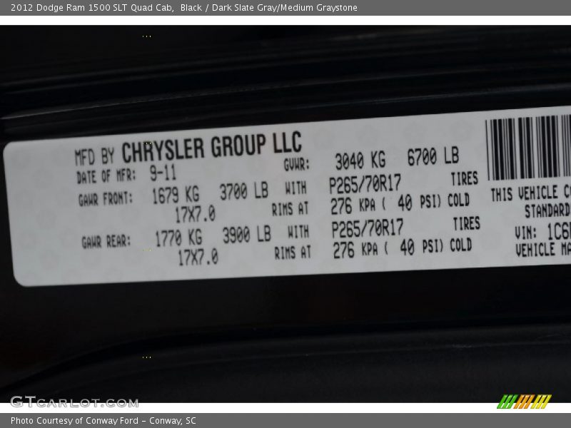 Black / Dark Slate Gray/Medium Graystone 2012 Dodge Ram 1500 SLT Quad Cab