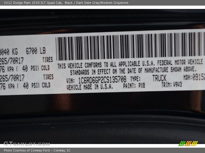 Black / Dark Slate Gray/Medium Graystone 2012 Dodge Ram 1500 SLT Quad Cab
