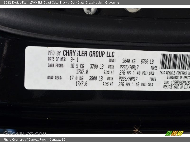 Black / Dark Slate Gray/Medium Graystone 2012 Dodge Ram 1500 SLT Quad Cab