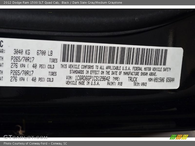Black / Dark Slate Gray/Medium Graystone 2012 Dodge Ram 1500 SLT Quad Cab