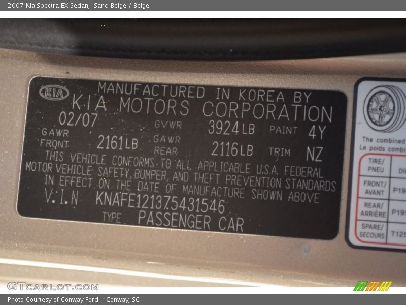 Sand Beige / Beige 2007 Kia Spectra EX Sedan