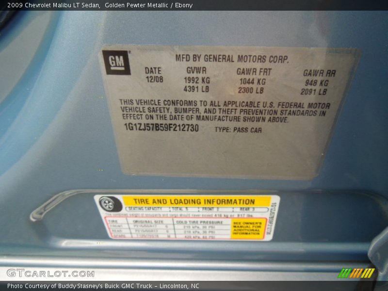 Golden Pewter Metallic / Ebony 2009 Chevrolet Malibu LT Sedan