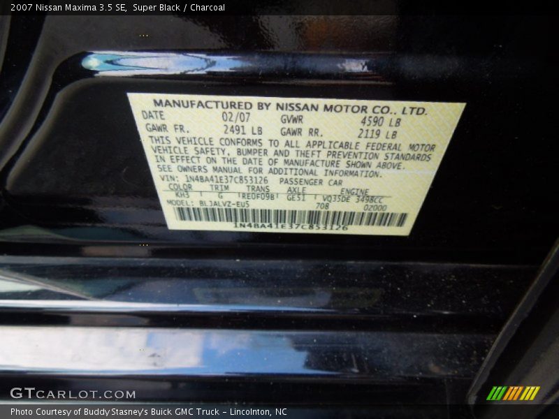 Super Black / Charcoal 2007 Nissan Maxima 3.5 SE