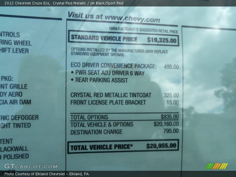  2012 Cruze Eco Window Sticker