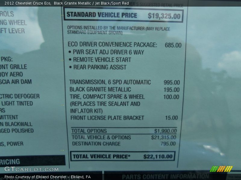 Black Granite Metallic / Jet Black/Sport Red 2012 Chevrolet Cruze Eco